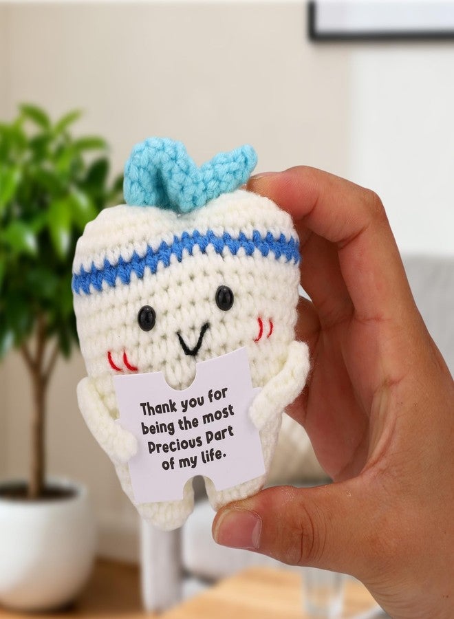 Penitue Funny Crochet Tooth Toy, Handmade Knitted Positive Tooth Doll Cute Crochet Motivational Doll with Encouragement Inspirational Card for Kids Adults Friends Dental Office Decor - Image 4